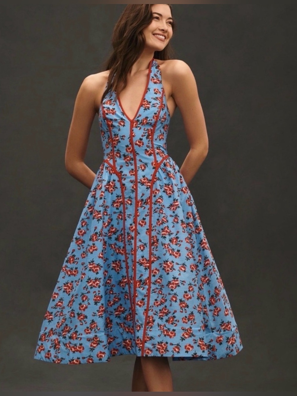 Anthropologie Halter Fit & Flare Midi Dress Size Small NWOT